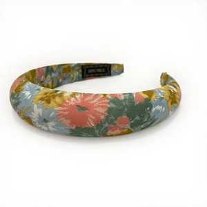 Bohemian retro floral wide headband with padded colorful print fabric for women