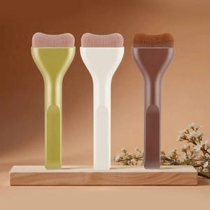 Foundation Brush Tongue Shaped Flat Head Synthetic Fiber Seamless Face Makeup Tool Thin Wide Portable Handle