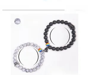 Detail specifications of 8mm white turquoise and matte black magnetic couple bracelets