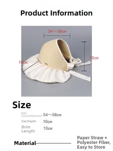 Tableau des tailles détaillé pour chapeau de soleil beige avec bord de 10 cm et paille