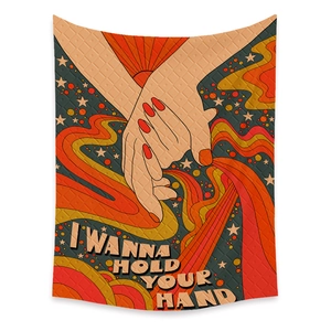 Arazzo da parete retrò anni '70 con grafica I WANNA HOLD YOUR HAND e stelle lucenti