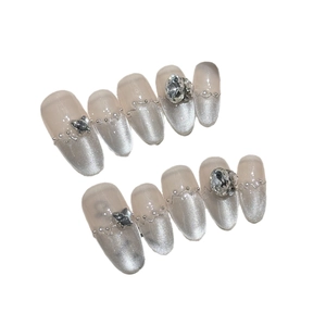 Sparkling K9 diamond cat eye handmade press-on nails set with elegant gradient design