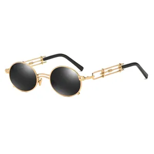 Round Steampunk Sunglasses Metal Frame Retro Mechanical Hollow Out Temples UV400 Protection Eyewear For Men Women