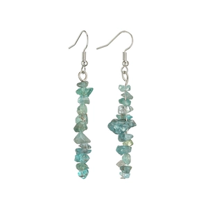 Detailed close-up of handmade bohemian turquoise stone drop earrings with silver hooks