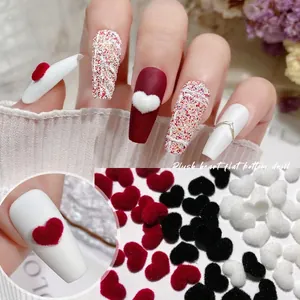 20Pcs 3D Plush Heart Nail Art Decorations Flocked Heart Velvet Nail Charms For Autumn Winter Manicure DIY Nail Drill Jewelry