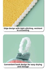 Detail of hanging hand towel showing durable stitched edges and convenient white loop hook