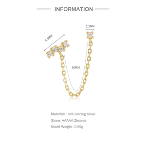 Detail of 925 sterling silver chain earrings with AAAAA zirconia and 50mm tassels