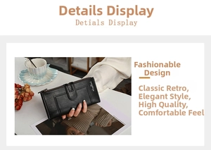 Close-up of black long wallet featuring textured matte finish and secure zipper closure