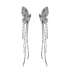 Elegant silver butterfly tassel ear cuff with sparkling zircon crystals for women