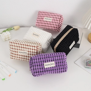 French garden corduroy makeup bags in pink, white, brown, black, and purple set