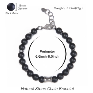 Bracelet de perles en pierre naturelle noire mate 8mm avec fermoir réglable pour homme