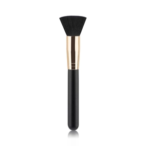 Professional flat top foundation brush with dense black bristles and gold metal ferrule