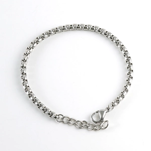 Vintage stainless steel square box chain bracelet with lobster clasp and extension chain