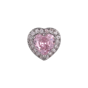 Pink heart-shaped earrings with micro-pave cubic zirconia and silver-white finish