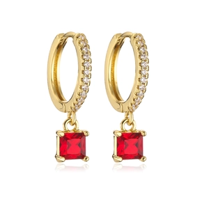 Eleganti orecchini dorati con pendenti quadrati in zircone rosso cristallo per donna