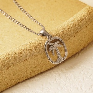 Collana minimalista in acciaio inossidabile argento con pendente a palma per la spiaggia