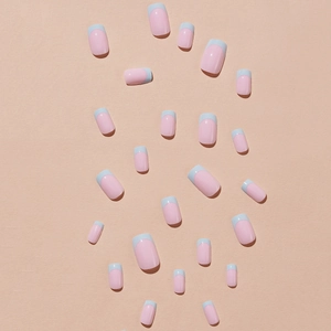 French tip press-on nails in soft pink and sky blue finish, square shape set