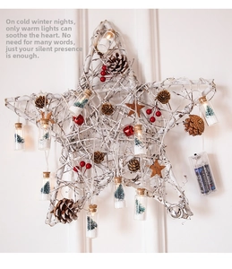 Star-shaped LED Christmas decoration with pine cones, red berries, and snow jar lights