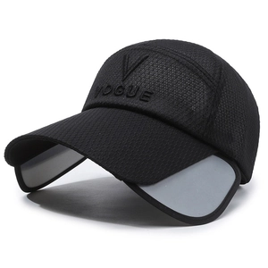 Breathable black mesh baseball cap with retractable side brims and Vogue embossed logo