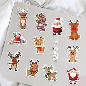 Waterproof Santa and reindeer stickers for laptop and guitar decoration in vivid colors