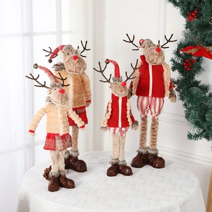 Christmas Reindeer Plush Doll Long Legged Standing Ornament Knitted Fabric Decorative Reindeer Figurine Holiday Home Decor