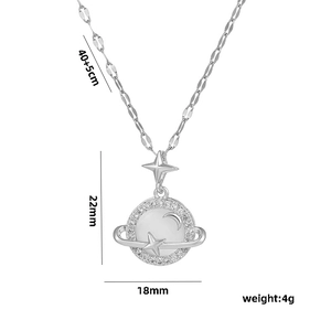 Silver titanium steel planet necklace with cat eye stone and zircon accents