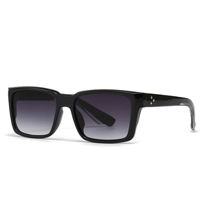 Retro oversized square sunglasses in black with gradient lenses and star rivet accents