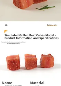 Detailed macro view of realistic PVC roasted beef cube models with lifelike textures