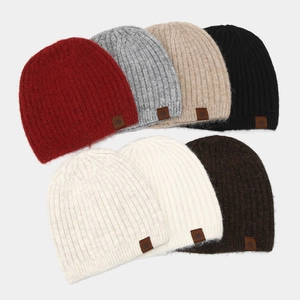 Women Winter Wool Blend Knit Beanie Hat Fashion Striped Warm Outdoor Skull Cap With Snowflake Patch Soft Headwear For Cold Weather