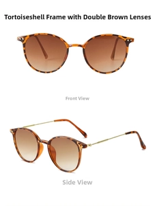 Detail of vintage round tortoiseshell sunglasses with brown gradient lenses and gold arms