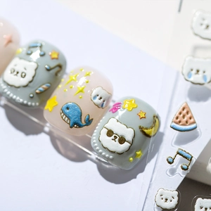 Stickers à ongles 3D avec ours, baleines et étoiles pour le nail art professionnel DIY