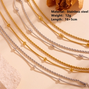 Double-layered stainless steel twist rope and snake chain bracelet in gold and silver