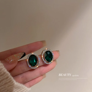 Orecchini A Perno Ovali Con Strass Verde Smeraldo Con 925 Sterling Silver Earring Post Stile Palazzo Retrò Francese Da Donna