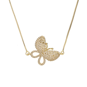 Elegant gold butterfly necklace with zircon stones and adjustable drawstring chain