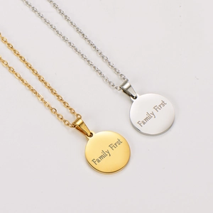 Family First Round Pendant Necklace 304 Stainless Steel 18K Gold Plated High Polished Minimalist Jewelry Gift For Women Men