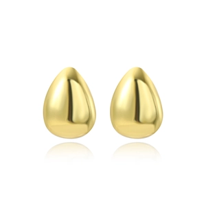 Macro detail of polished 18k gold plated water drop earrings with elegant reflections