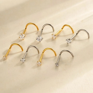 G23 Titanium Nose Stud L Shaped Screw Bone Piercing Jewelry Clear Cubic Zirconia Fashion Body Jewelry For Women Men