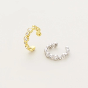 Ear cuff geometrici in argento S925 con zirconi scintillanti in oro e argento
