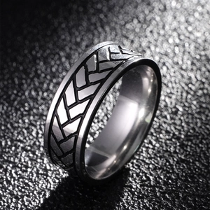 Men Band Ring Stainless Steel Vintage Industrial Punk Retro Geometric Braided Texture Engraved Wide Statement Jewelry Gift