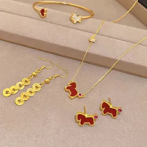 Red Enamel Horse Animal Necklace Earrings Bracelet Copper Zircon Silver Earring Post Retro Accessory For Women