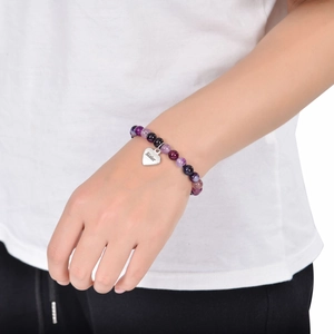 Bracciale con perline di cristallo viola e ciondolo a cuore con incisione Sister