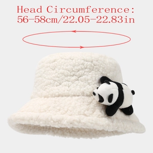 Detailed view of panda bucket hat with 56-58cm head circumference size specifications