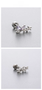 Detailed shot of butterfly stud earrings with purple zircons and secure screw back design