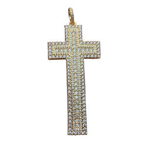 18k gold plated cross pendant with clear cubic zirconia micro-pave on white background