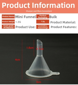 Mini food-grade PP plastic funnel for liquid transfer with 4cm height and 3cm diameter