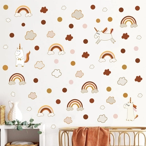 Bohemian rainbow and unicorn wall decals in warm earthy tones for nursery decoration