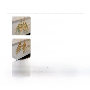 Detailed size specifications for Bohemian beaded long drop earrings with alloy and crystals