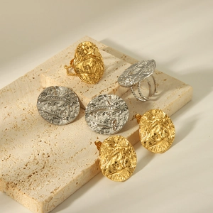 Retro 18K gold and silver plated stainless steel earrings with unique wrinkled texture