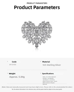 Detail showing S925 sterling silver heart pendant with 5A grade zircon measurements