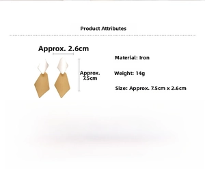 Detailed view of geometric rhombus earrings with measurements and dimensions